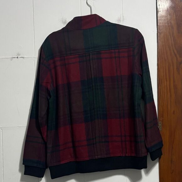 Serengeti tartan plaid red green wool blend bomber coat medium - Picture 4 of 4